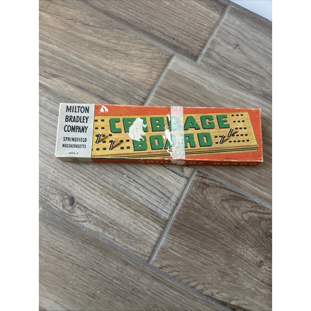 Vintage 1960's MiIton Bradley Complete Wood Cribbage Board Game Metal Pegs Rules